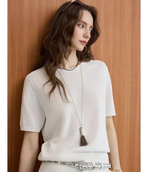 【无缝一体和纸纱圆领T恤】甄选和纸混纺纱线，质地轻盈，透气清爽JZ2531-CC 商品图0