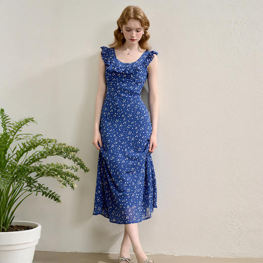 法式复古优雅荷叶边大圆领碎花裙女春夏显瘦收腰连衣裙V0950349 商品图4