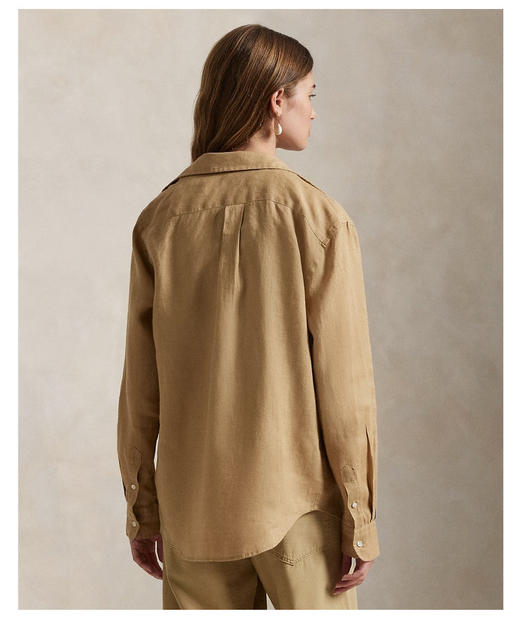 宽松版亚麻衬衫 清爽利落高级中性风 极简H型版型 小落肩袖设计 超细全亚麻面料 后片工字褶裥方便活动 弧形下摆前短后长好搭配 商品图11