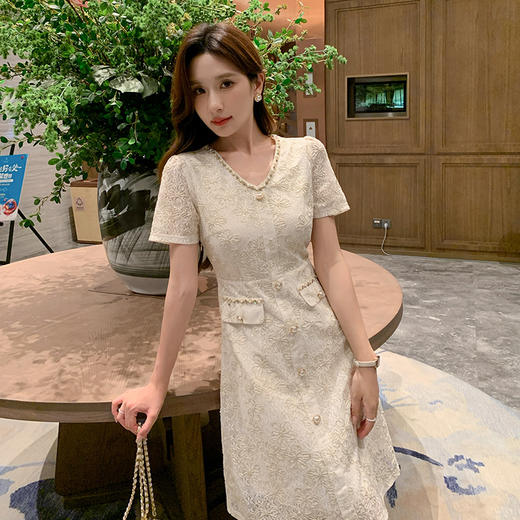 奢姿大码女装2025夏季小香风时尚连衣裙胖妹妹假口袋气质V领裙子9952821126 商品图2