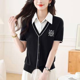 CC-66-2521假两件短袖t恤女夏季时髦洋气衬衫领拼接上衣气质轻奢小衫