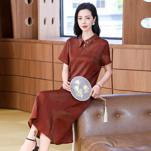 KQ-221919旗袍连衣裙女香云纱真丝新中式国风洋气夏装桑蚕丝中长裙 商品图1