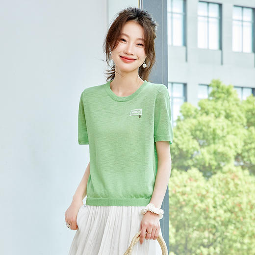 CC-SD7065冰丝短袖t恤女夏装2024新款针织衫港风上衣ins女潮时尚薄款上衣女 商品图2