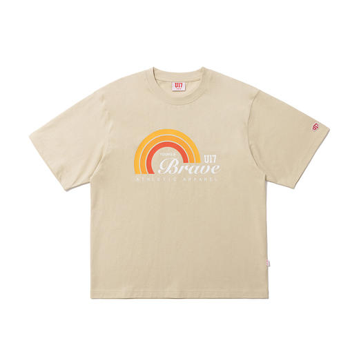 U17 旭日文字图案印花T恤 卡其色 商品图0
