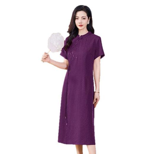 KQ-221929冠乐绉香云纱改良高考旗袍连衣裙夏季婚宴红色裙子礼服 商品图4