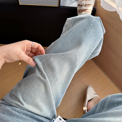 璀璨星河！2025夏日重工烫钻牛仔裤女凉感莱赛尔天丝九分薄款软阔腿裤！ 商品图0