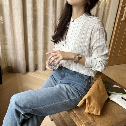 「K」洛诗琳04715设计感竖条纹衬衫2025夏季国风改良真丝上衣2763 商品图3