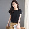 CC-LL-1648冰丝短袖t恤女士2025新款夏季洋气破洞宽松遮肚子显瘦上衣针织衫 商品缩略图2
