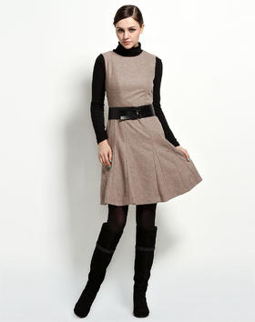 4893915742167 JOAN&DAVID 名媛气质时尚灰啡色圆领无袖连衣裙