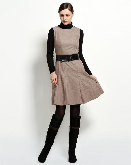 4893915742167 JOAN&DAVID 名媛气质时尚灰啡色圆领无袖连衣裙 商品图0