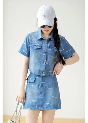 【限八一促】福利推荐~刺绣款｛ 套装 ｝重工刺绣压线牛仔短裙套装-喜出