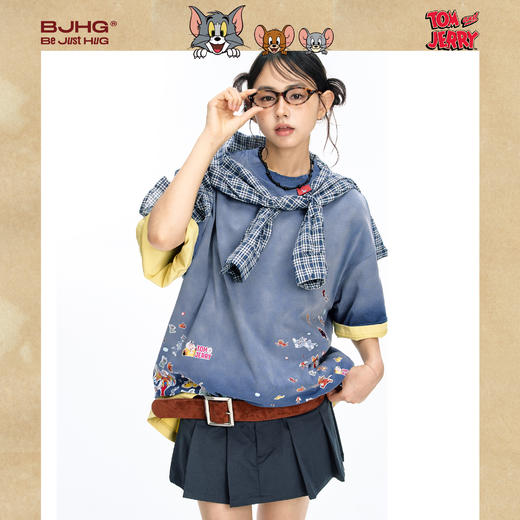 【俞更寅同款】猫和老鼠联名  BJHG不计后果渐变短袖t恤男夏季复古做旧半袖女 商品图1