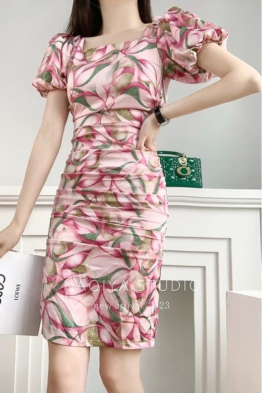 L.Fleuri 气质收腰法式印花修身连衣裙 18364 商品图4