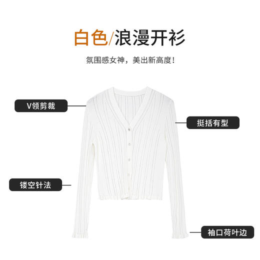 【商场同款】CNR5571 “ 浪漫开衫 ” 坑条木耳边白色开衫 干爽透气 商品图4