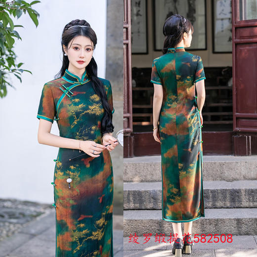 GX军阀阔太太长款绫罗缎提花旗袍2025春夏新款复古国风旗袍裙 商品图1