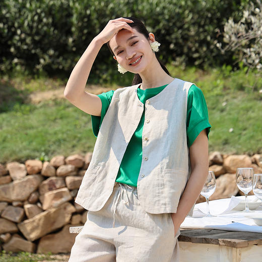 绽放旅行女装284朵/小麻雀高支双雨露圆领马甲圆领开门襟背心女 商品图0