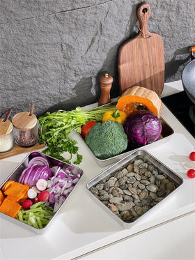 💰25.9到手三个带盖❗出口食品级❗❗【304不锈钢大号/小号方盆】家庭必备！可当保鲜盒、便当盒、水果盒，储存方便！！