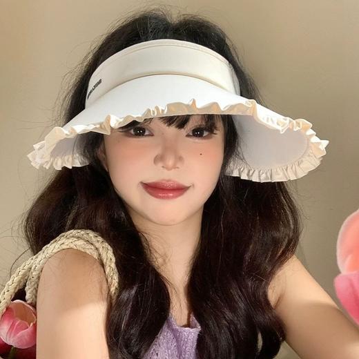 [夏上新！韩版甜美系！】UPF50+冰丝少女花边防晒帽   冰丝空顶防晒帽女夏大帽檐防紫外线遮阳帽可折叠户外骑行太阳帽子 商品图5