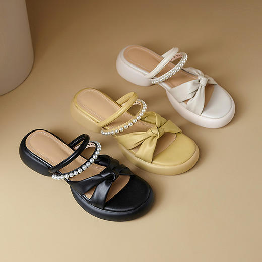 【预售5天】夏新款羊皮露趾厚底拖鞋串珠配裙子中跟时尚两穿凉鞋女MLJ&991 商品图4