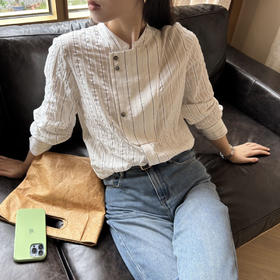 「K」洛诗琳04715设计感竖条纹衬衫2025夏季国风改良真丝上衣2763