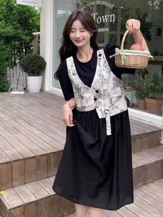  福利推荐~｛ 连衣裙系列 ｝棉➕天丝 假两件新中式拼接设计感连衣裙-喜出 商品图0