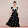QF889斯尔丽25新款法式复古水溶蕾丝提亮高腰节小泡袖减龄波点连衣裙 商品缩略图0