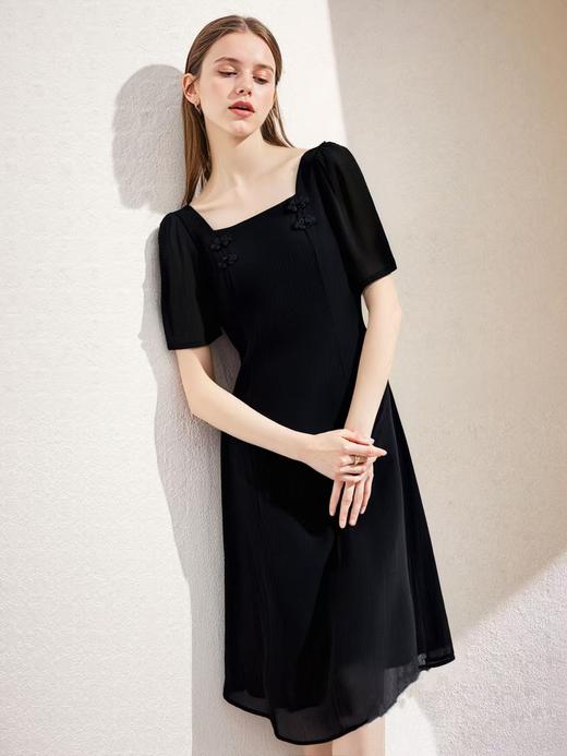 年中清仓-~｛ 连衣裙系列 ｝2317 简约新中式小黑裙方领连衣裙-喜出 商品图0