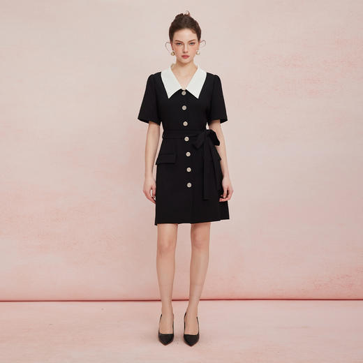 QF892斯尔丽25新款小香风系列撞色领合体修身通勤干练OL高级白领连衣裙 商品图8