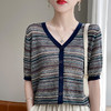 CC-XIX-179新款时尚洋气彩条短款女装夏季上衣冰丝针织短袖t恤女 商品缩略图3