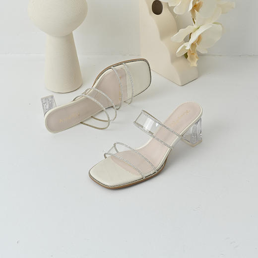 经典鲨2025夏季新品简约气质露趾高跟鞋时装水钻凉鞋拖鞋女KW119-529111 商品图2