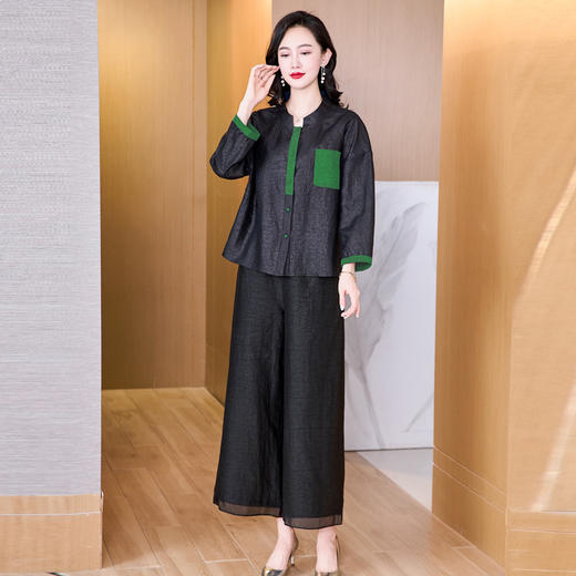 KQ-221969+221973新中式国风女装纯色龟裂纹龟纹香云纱双面穿真丝外套上衣两件套装 商品图1