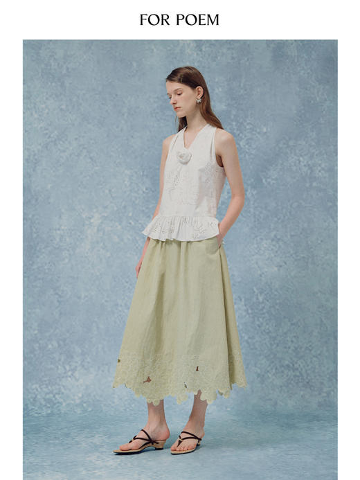 ForPoem 现货 25/SS原创设计棉感重工刺绣花边下摆半身裙 商品图3