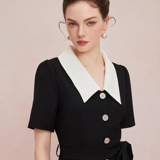 QF892斯尔丽25新款小香风系列撞色领合体修身通勤干练OL高级白领连衣裙 商品图9