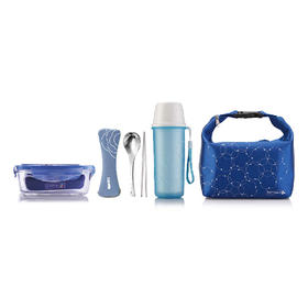 LC-S69F 凡尔赛彩盒装四件套（大方双层随手杯餐具勺筷组色丁布方包餐包）