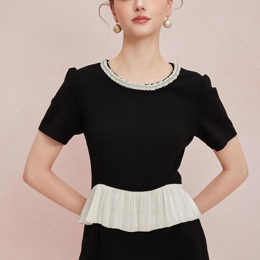 QF893斯尔丽2025夏季新款撞色装饰下摆修身端庄大方OL气质连衣裙 商品图4