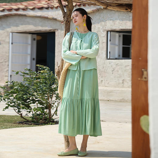 绽放旅行女装262朵/嫩芽绿玫瑰纤维背心鱼尾裙无袖背心裙连衣裙女 商品图1