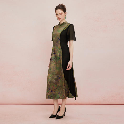 QF894斯尔丽25新款新国风改良旗袍水墨国画清雅气质精致配饰散摆连衣裙 商品图13