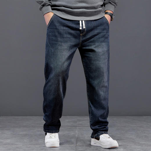 【DYG】大依优型大码男装松紧腰牛仔裤弹力直筒显瘦长裤子胖子加肥加大 商品图6