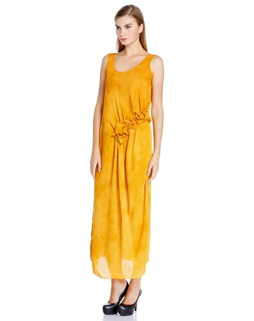 A1132242604 玛丝菲尔Marisfrolg 土黄色优雅抽褶荷叶边无袖连衣裙 商品图3