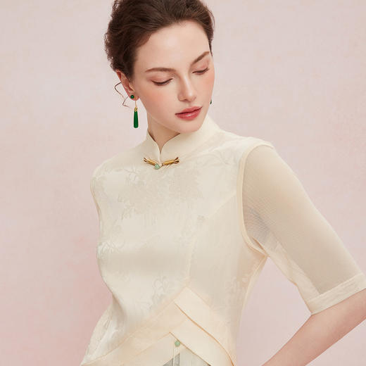 QF8G6斯尔丽2025新款改良旗袍拼接薄透朦胧水墨画流苏旗开得胜连衣裙 商品图2