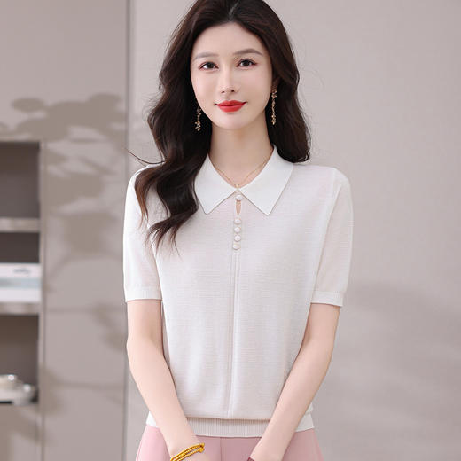 CC-101-1785含桑蚕丝短袖t恤女2025夏季薄款天丝针织衫体恤减龄上衣女 商品图1