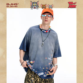 【俞更寅同款】猫和老鼠联名  BJHG不计后果渐变短袖t恤男夏季复古做旧半袖女