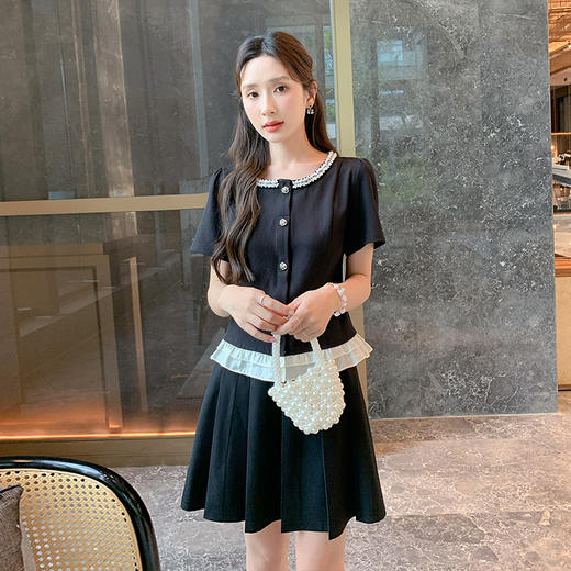 奢姿大码女装2025夏季气质木耳边拼接百褶两件套胖妹妹时尚套装9952990476 商品图4