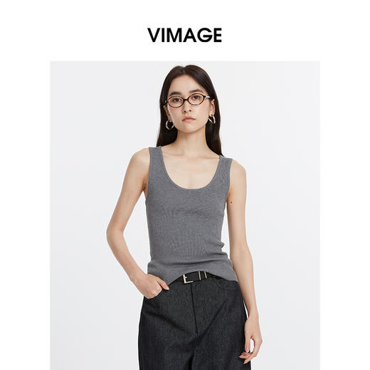 VIMAGE纬漫纪百搭气质U领针织背心内搭打底外穿上衣2025夏季新款V2301934 商品图2