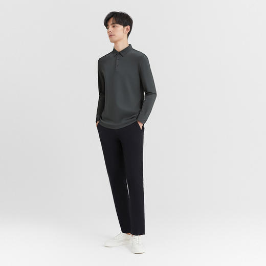 圣得西男士长袖polo衫2025新款商务通勤高弹顺滑纯色针织休闲T恤 商品图3