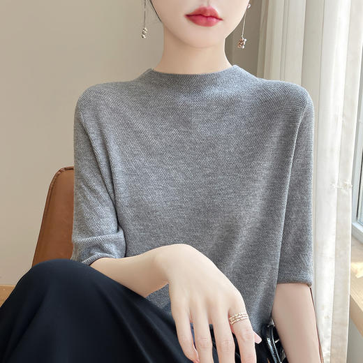 CC-XIX185冰丝针织短袖t恤女2025新款纯色时尚宽松显瘦大码女装夏季上衣女 商品图3