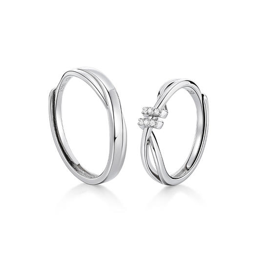 KADER卡蒂罗 爱意交织情侣对戒 S925银 开口可调节戒指 一对 男女同款情侣款 （女戒不支持刻字） 商品图1