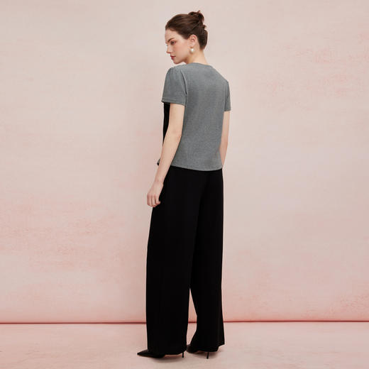 QF715斯尔丽25新款精梳棉T假两件马甲上衣配宽松舒适阔腿裤茶歇套装 商品图1