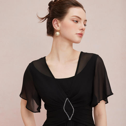 QF890斯尔丽25新款法式优雅立体手工压褶收腰太阳摆雪纺飘逸浪漫连衣裙 商品图7