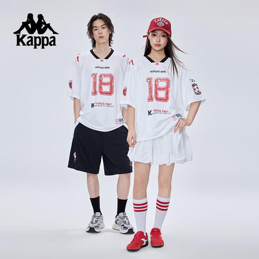 Kappa卡帕背靠背新款夏季运动短袖情侣美式复古t恤透气球服上衣男KPCJBTD10 商品图3